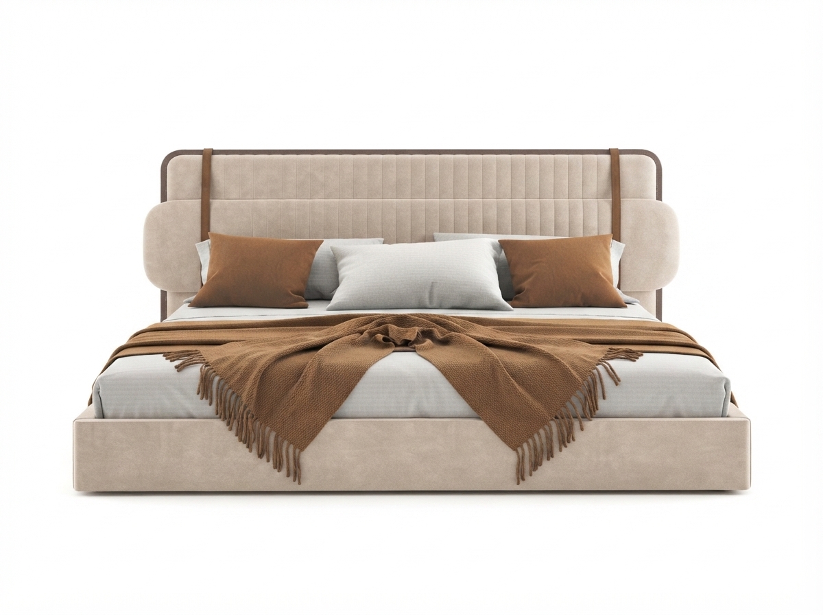 Beige_bed_with_rust_blanket_202607241616 Bellagio Italian Bed - Image 1