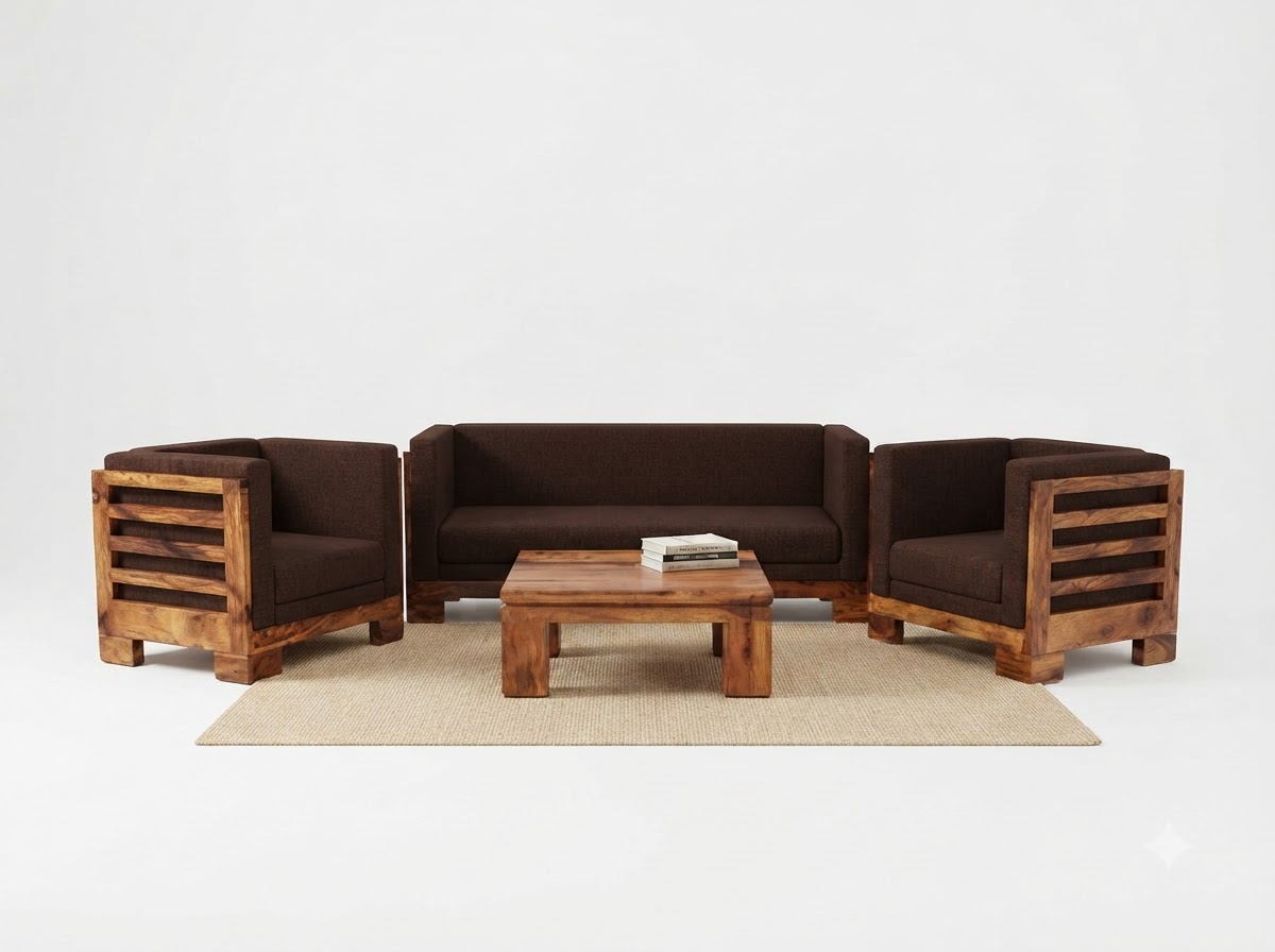 Brown_sofa_armchairs_coffee_table_202607301616 Sheesham Sofa 2 - Image 1