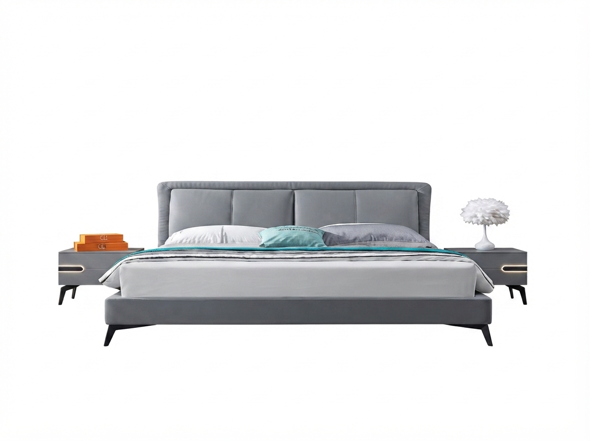 Gray_bed_with_teal_pillows_202607241616 Ravello Italian Bed - Image 1