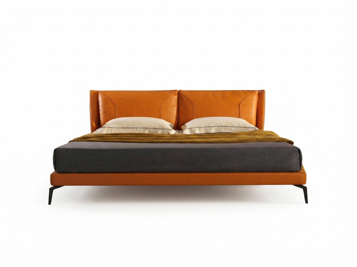 Orange_leather_bed_on_white_202607241616 (1) Torino Italian Bed - Image 1