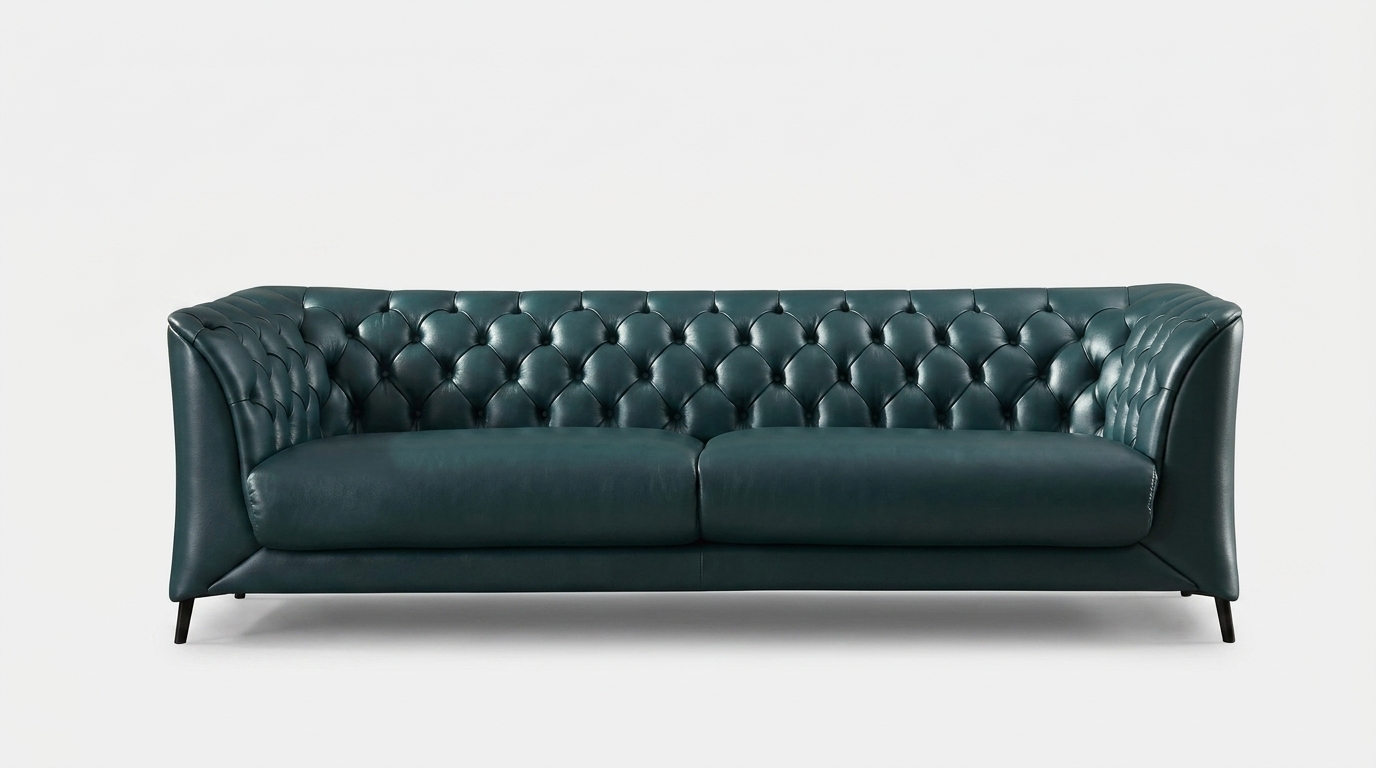 Teal tufted italian leather sofa Palermo Italian Sofa - Image 1